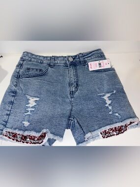 Justice Girls' Sequin Pocket Jean Short Size 14
